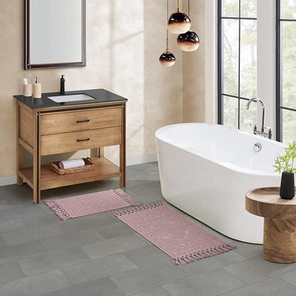 French Connection Nellore Bathroom Rugs, Set of 2 Woven and Beaded Bathroom Mats, Durable Bath Rugs, Thick Bath Mats for Bathroom and Shower Rugs, 17" x 28" and 20" x 38", Dusty Pink