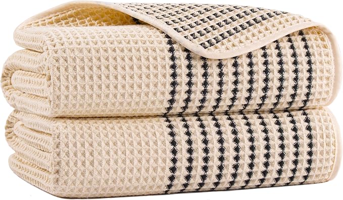 MICROFI New Microfiber Waffle Bath Towels, 2 Pieces, Soft, Absorbent, Fast Drying, Lint Free 430 GSM (30''x60''/76cm x 152cm)