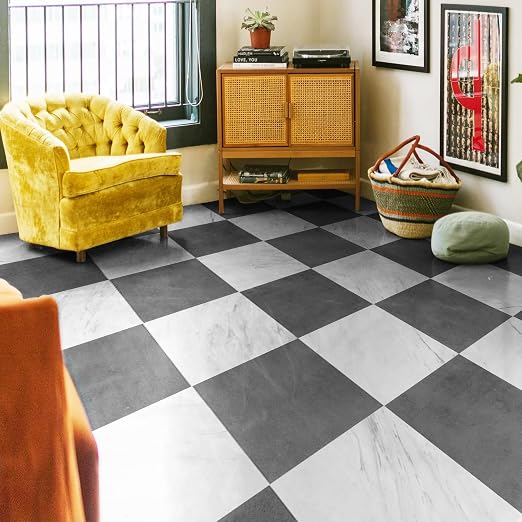 Art3dwallpanels Peel and Stick Floor Tiles 30 Pack 12x12 in Black and White | Peel and Stick, Self Adhesive, Waterproof Vinyl Flooring, Marble Pattern, for Kitchen, Dining Room, Bedrooms, Cover 30 Sq. Ft