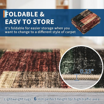 Washable Runner Rug for Hallway 2x6 Runner Non Slip Kitchen Rugs Modern Entryway Rug Farmhouse Soft Bathroom Rugs Stain Resistant Carpet for Laundry Bedroom 2'x6' Red
