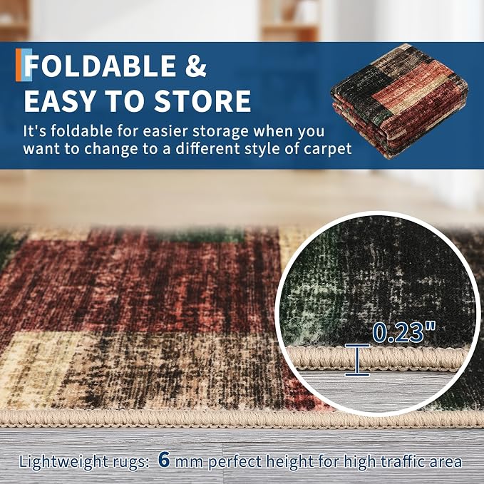 Washable Area Rug 9x12 Rug for Living Room Geometric Modern Bedroom Rug Red Large Area Rug Non Slip Throw Rugs Soft Low Pile Stain Resistant Carpet for Dorm Nursery Dining Room 9'x12'