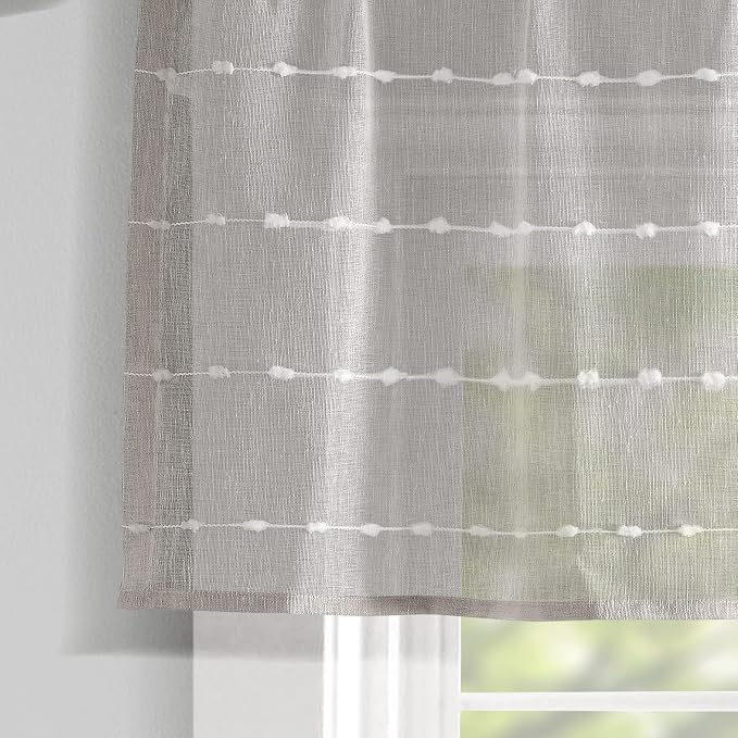Lush Decor Farmhouse Textured Sheer Window Curtain Valance, 52"W x18"L, Gray