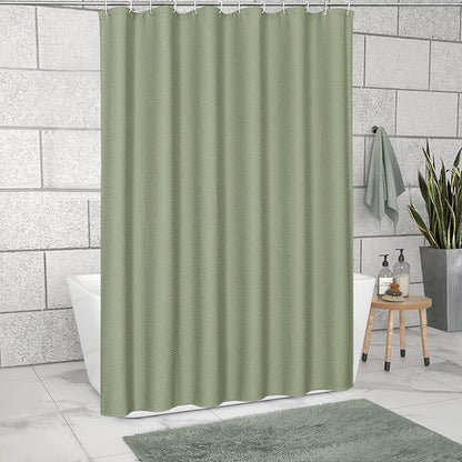 MitoVilla Extra Long Shower Curtain 72 x 84, Sage Green Waffle Fabric 84 inch Shower Curtain, Farmhouse XL Shower Curtains for Bathroom Decor, Luxury Weighted Shower Curtain 84 inch