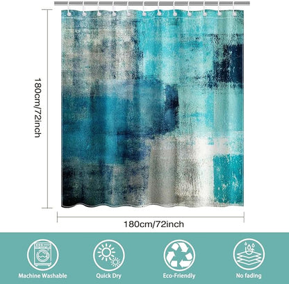 Mocsicka Teal Abstract Shower Curtain Turquoise and Grey Teal Abstract Art Painting Shower Curtain Bathroom Bathtub Curtain 72x72 Inch with 12 Hooks