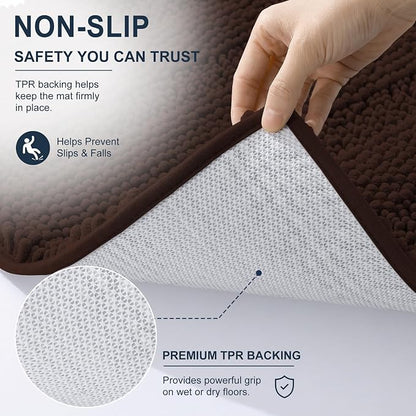 Smiry Thick Chenille Bathroom Runner Rugs 59x24, Absorbent Bath Mat, Brown | Quick‑Dry & Machine Washable, Non‑Slip Bath Carpet, Soft Striped Bath Rugs for Tub & Shower, Modern Home Decor Accessories