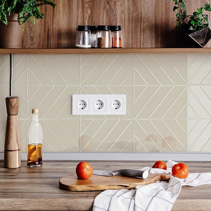 STICKGOO Herringbone Peel and Stick Backsplash, Light Gray Beige, 10 Sheets | 12.6 x 9.7 in, Thicker Rectangular Vinyl Stick-On Wall Tiles, Easy Alignment, Waterproof, Easy to Clean, Kitchen/Bathroom
