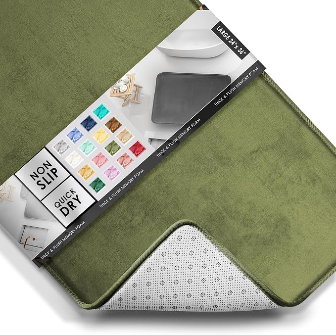 Clara Clark Bathroom Rugs, Velvet Memory Foam Bath Mat, Non-Slip Bath Rugs, Machine Wash, Dries Quickly, Ultra Soft Plush Bath Mats for Bathroom, 24 x 36, Sage Green