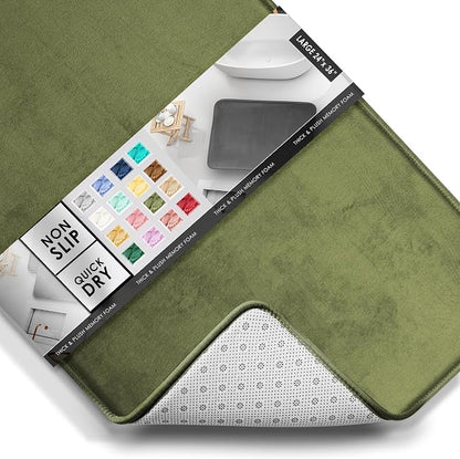 Clara Clark Bathroom Rugs, Velvet Memory Foam Bath Mat, Non-Slip Bath Rugs, Machine Wash, Dries Quickly, Ultra Soft Plush Bath Mats for Bathroom, 24 x 36, Sage Green