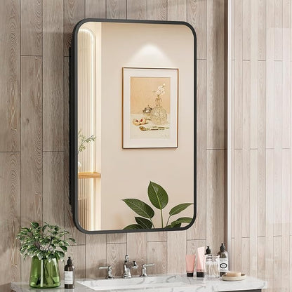ACEMIRO 16x24 Inch Black Mirror Medicine Cabinet Metal Framed Recessed Wall Mounted Bathroom Medicine Cabinet with Mirror and Storage