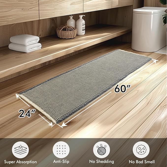 MIULEE Set of 2 Waffle Bathroom Runner Rugs Dark Grey&Yellow 2'x5'(24"x60") | Non Slip, Super Absorbent, Washable, Ultra Soft, Boho Bath Mats for Bathroom Hallway Bedroom Laundry Room Kitchen