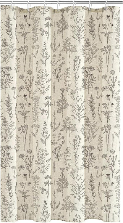 Coxila Linen Shower Curtain Stall Small Spring Farmhouse Floral Vintage Beige Neutral Half Narrow Single Walk in Stand up Heavy Duty Textured Toile Bathroom 36x72 Inch Polyester Fabric 7 Pack Hooks