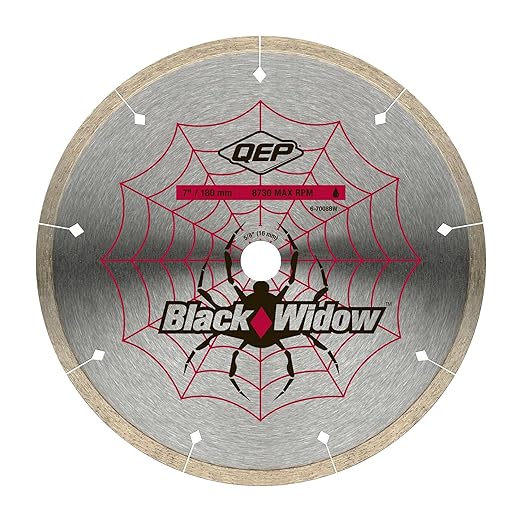 QEP 7" Black Widow Premium-Grade, Thin Rim Diamond Blade for Wet Cutting of Porcelain, Ceramic, Granite and Marble Tile