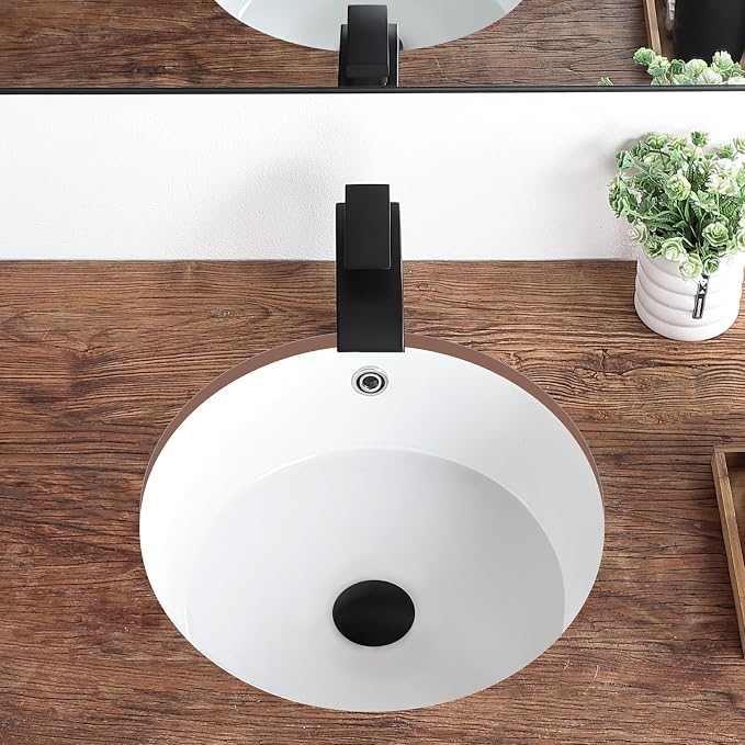 Undermount Bathroom Sink 16 Inch Small Verticyl Round Undermount Sink White Ceramic Under Counter Bathroom Vanity Sinks with Overflow（Internal Size 14"x14"）
