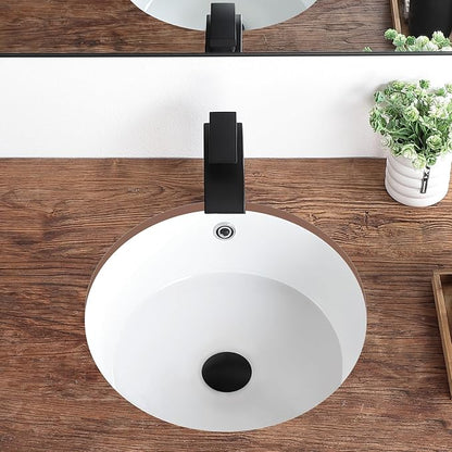 Undermount Bathroom Sink 16 Inch Small Verticyl Round Undermount Sink White Ceramic Under Counter Bathroom Vanity Sinks with Overflow（Internal Size 14"x14"）