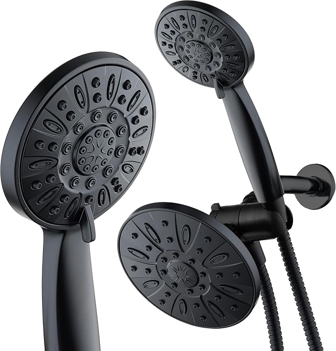 AquaDance 6" Premium High Pressure 3-way Rain & Handheld Shower Head Combo | Enjoy Luxury 6-inch Showerhead & 6-mode Hand Shower Separately or Together! Premium Stainless Steel Hose - Black
