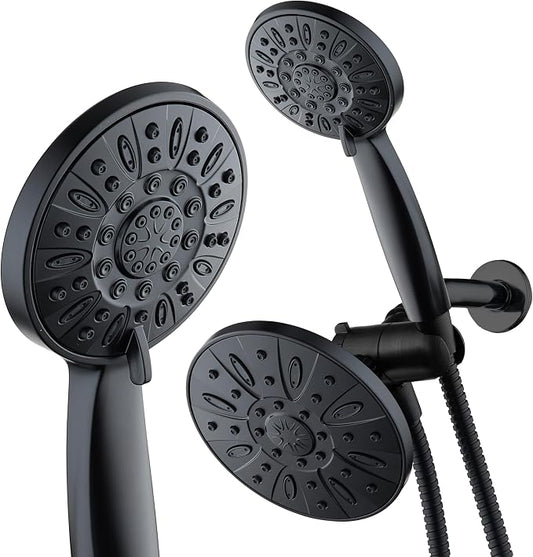 AquaDance 6" Premium High Pressure 3-way Rain & Handheld Shower Head Combo | Enjoy Luxury 6-inch Showerhead & 6-mode Hand Shower Separately or Together! Premium Stainless Steel Hose - Black