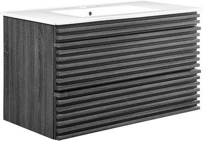 Modway Render 36" Wall-Mount Bathroom Vanity in Charcoal White