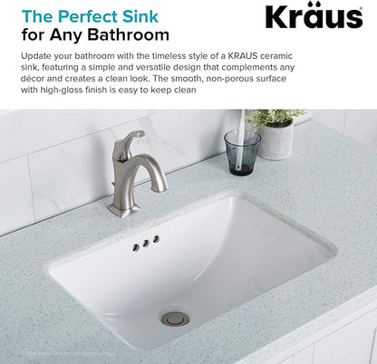 KRAUS Elavo 21-inch Rectangular Undermount White Porcelain Ceramic Bathroom Sink with Overflow, KCU-241