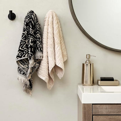 SKL Home CloudSoft/Nador Bath Towel Set-6pc, 100% Cotton, Oatmeal/Black | 2 Bath towels, 2 hand towels, 2 washcloths. 600 GSM. Soft & absorbent, reversible jacquard. Premium spa-level quality.