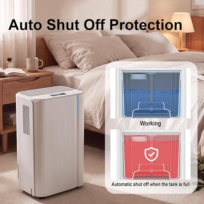 1500 Sq.Ft Dehumidifier for Basement with Drain Hose,24 Pints Dehumidifier for Home,Bedroom,Bathroom Low Noise With Smart Compressor,Intelligent Humidity Control, 24HR Timer