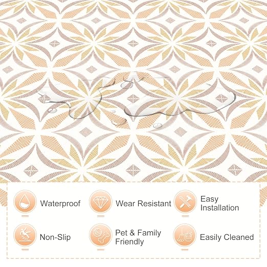 MORCART 20PCS 7.87" x 7.87" Peel and Stick Floor Tile, Orange | Self-Adhesive DIY Vinyl Flooring, Removable and Waterproof Tile Sticker for Bathroom, Kitchen, Wall, Bedroom, Stairs