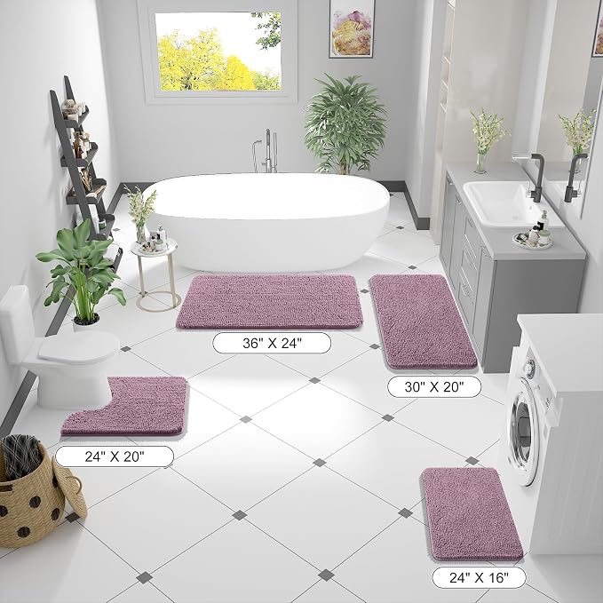 OLANLY Bathroom Runner Rugs 47x20, Extra Soft Absorbent Chenille Bath Rugs | Deep Plum, Quick-Drying Rubber Backing, Washable Long Bath Mat for Bathroom Floor, Tub and Shower, Home Decor Accessories