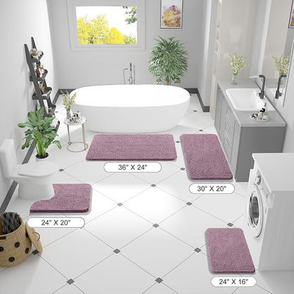 OLANLY Bathroom Runner Rugs 47x20, Extra Soft Absorbent Chenille Bath Rugs | Deep Plum, Quick-Drying Rubber Backing, Washable Long Bath Mat for Bathroom Floor, Tub and Shower, Home Decor Accessories