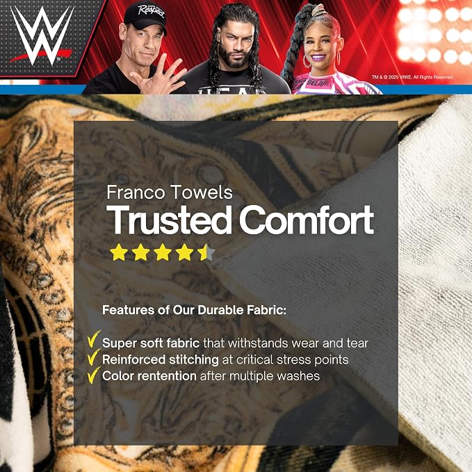 WWE Wrestling Kids Super Soft Bath/Pool/Beach Soft Cotton Terry Hooded Towel Wrap, 24 in x 50 in, (100% Officially Licensed Product) By Franco