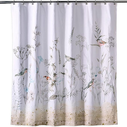 Maison d' Hermine Shower Curtain 100% Cotton One Panel 70"x72" Washable Fabric Shower Curtains for Bathroom, Easy Hanging with 12 Button Holes - Hotel Spa Easter Gifts (Meadow Florals - Brown)