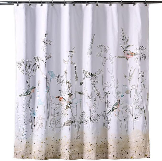 Maison d' Hermine Shower Curtain 100% Cotton One Panel 70"x72" Washable Fabric Shower Curtains for Bathroom, Easy Hanging with 12 Button Holes - Hotel Spa Easter Gifts (Meadow Florals - Brown)
