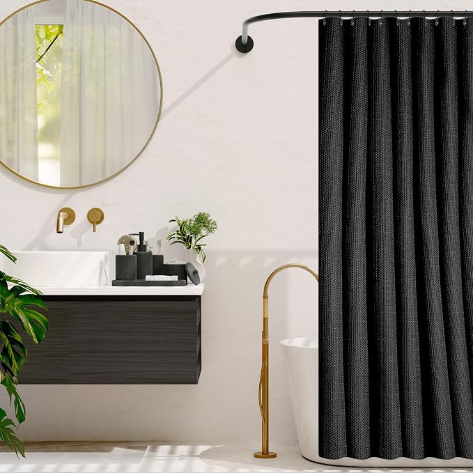 Clara Clark Bathroom Set - Coal Black Bathroom Accessories Set, 24PC Bathroom Accessory Set, Bathroom Sets with Shower Curtain Set, Adhesive Corner Shower Caddy Hanging & Soap Dispenser