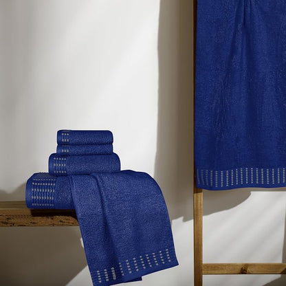 Ultra Soft 6 Pack Cotton Towel Set, Contains 2 Bath Towels 28x55 inch, 2 Hand Towels 16x24 inch & 2 Wash Cloths 12x12 inch, Ideal Everyday use, Compact & Lightweight - Navy Blue