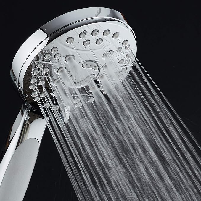 High Pressure 6-setting Luxury Handheld Shower Head – Extra Long 6 Foot Stainless Steel Hose – Anti Clog Jets – Anti Slip Grip – Top US Brand – Includes Extra Wall Bracket – Chrome Finish