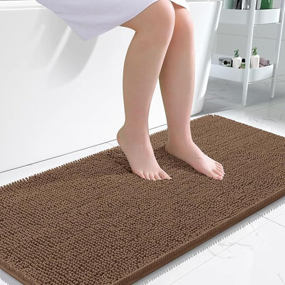 OLANLY Bathroom Runner Rugs 47x24, Extra Soft Absorbent Chenille Bath Rugs | Mocha, Quick-Drying Rubber Backing, Machine Washable Long Bath Mat for Bathroom Floor, Tub and Shower, Home Decor Accessories