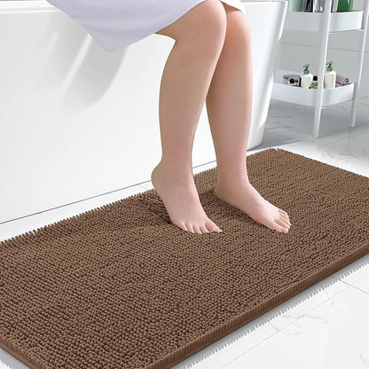 OLANLY Bathroom Runner Rugs 45x27, Extra Soft Absorbent Chenille Bath Rugs | Mocha, Quick-Drying Rubber Backing, Machine Washable Long Bath Mat for Bathroom Floor, Tub and Shower, Home Decor Accessories