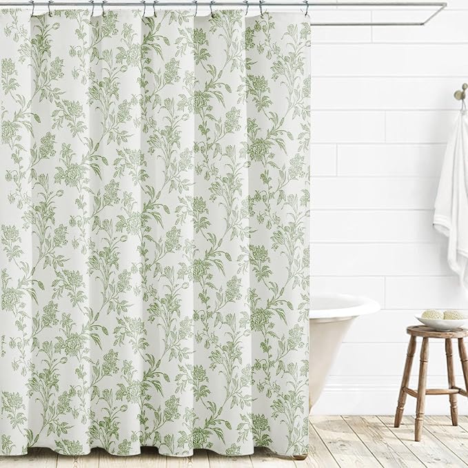 WOUVMA Sage Green Shower Curtain Floral Cotton Cottagecore Shower Curtain for Bathroom 72" W x 78" L