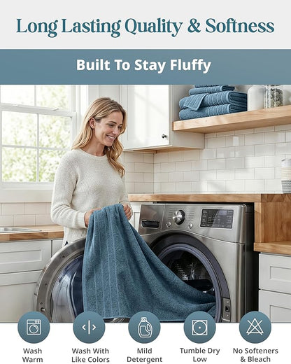 Casa Platino Bath Sheet Set, 4 Pack (36"x 72"), Hotel Towels, 100% Ring Spun Cotton Bath Sheets, Absorbent Towels, Quick Dry, Soft Towel - Steel Blue