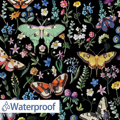 Boho Butterfly Floral Shower Curtain, Bright Abstract Bohemian Plant Flower Botanical Moth, Black Modern Aesthetic Chic Fabric Shower Curtain Bathroom Accessories 12 Pack Hooks, 72X78