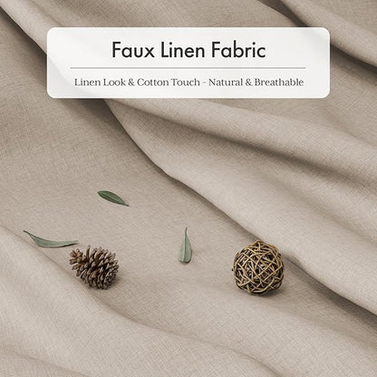 AmazerBath Farmhouse Shower Curtains for Bathroom, Tan Shower Curtain with Tassels, Taupe Rustic Faux Linen Shower Curtain Set with 12 Hooks, 72x72 Inches