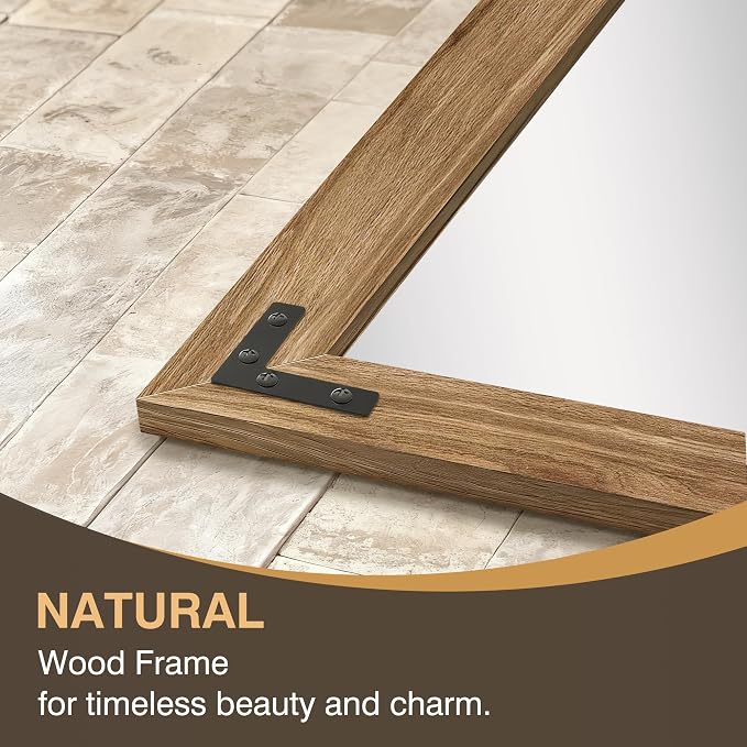 Bathroom Mirror for Wall, 24" x 32" Wooden Vanity Mirror | Solid Wood Frame, Rustic Farmhouse Style, Shatterproof Glass, for Bedroom, Living Room, Entryway Decor, Vertical/Horizontal