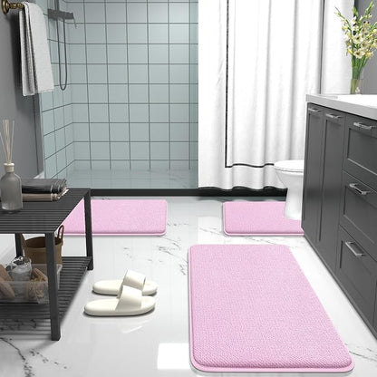 OLANLY Thick Memory Foam Small Bathroom Rug 24x16, Absorbent Bath Mat, Pink | Soft Quick Dry Bath Rugs, Non-Slip Carpet, Machine Washable Mat for Bathroom Floor, Tub and Shower, Home Decor Accessories