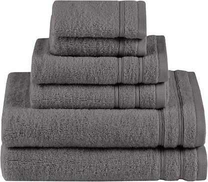 Comfort Spaces Bathroom Towel Set of 6 Piece Luxury Bath Towel Set 2 Hand Towel for Bathroom 2 Washcloth 2 Large Bath Towel Sets 100% Cotton Quick Dry Towel Zero Twist Soft Lightweight Dark Grey