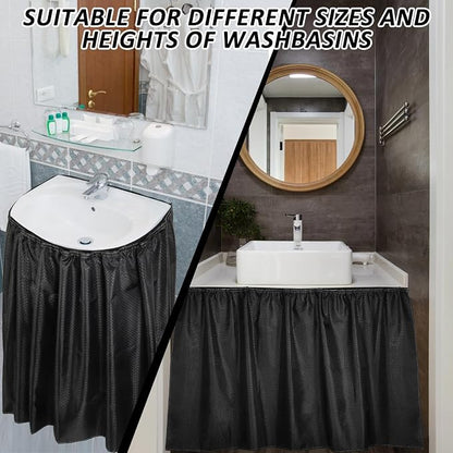 2 Pack Fabric Sink Skirt Diamond Bathroom Stitch Under Sink Skirt with Self Stick Adhesive Waterproof Fabric Under Sink Curtain Skirt for Extra Storage,Kitchen Sink Cover (Black,55 x 32Inch)