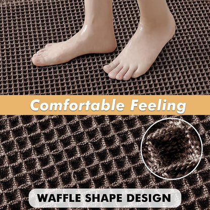 MIULEE Set of 2 Waffle Bathroom Rugs Boho Bath Mat Chocolate 24x36 Inch | Non Slip, Super Absorbent, Washable, Ultra Soft, Rubber Backed, Large Bath Rugs for Bathroom Floor Tub Shower