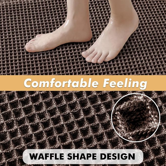 MIULEE Set of 2 Waffle Bathroom Rugs Boho Bath Mat Chocolate 20x32 Inch | Non Slip, Super Absorbent, Washable, Ultra Soft, Rubber Backed Bath Rugs for Bathroom Floor Tub Shower