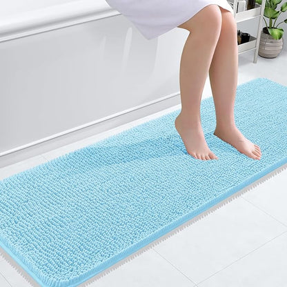 OLANLY Bathroom Runner Rugs 59x20, Extra Soft Absorbent Chenille Bath Rugs | Sky Blue, Quick-Drying Rubber Backing, Washable Long Bath Mat for Bathroom Floor, Tub and Shower, Home Decor Accessories