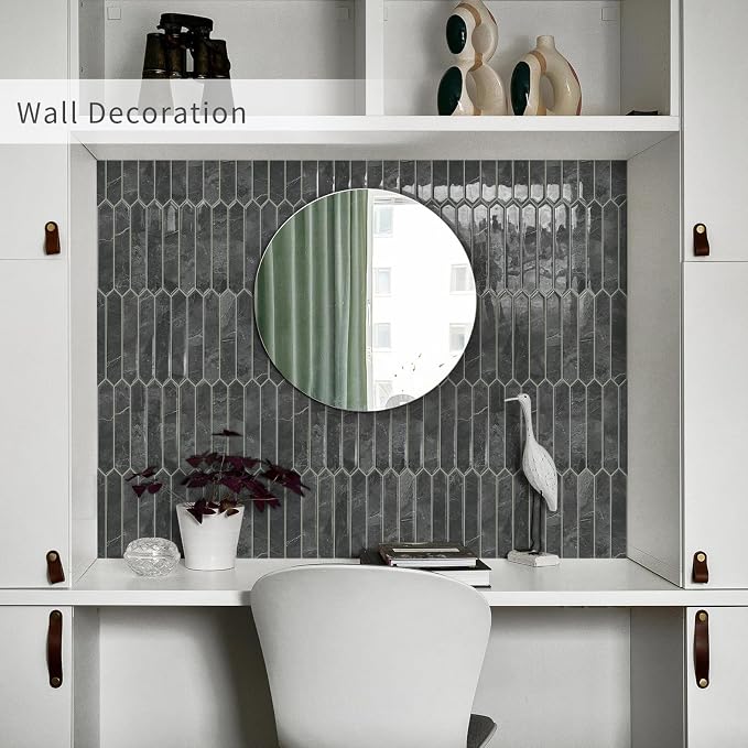 10 Sheets Long Hexagon Tile Peel and Stick Backsplash | Self-Adhesive Wall Tiles Stick on Back Splash for Kitchen, Bathroom, Fireplace,RV(Gray,12"×12")