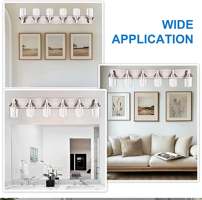 MELUCEE 6-Light LED Bathroom Light Fixtures Brushed Nickel 3000K-6000K | Dimmable Bubble Crystal Vanity Lights with Clear Glass, 5CCT Wall Sconce Lamp for Bathroom Restroom, Built-In Led Chips