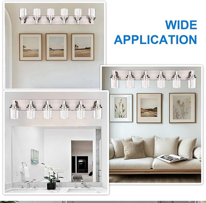MELUCEE 6-Light LED Bathroom Light Fixtures Brushed Nickel 3000K-6000K | Dimmable Bubble Crystal Vanity Lights with Clear Glass, 5CCT Wall Sconce Lamp for Bathroom Restroom, Built-In Led Chips