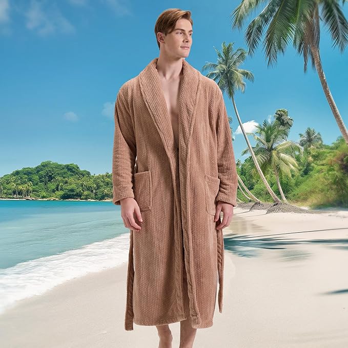 Men's Shawl Collar Bathrobe, Soft Long Towel Robe for Men - Super Absorbent Quick Dry yet Warm